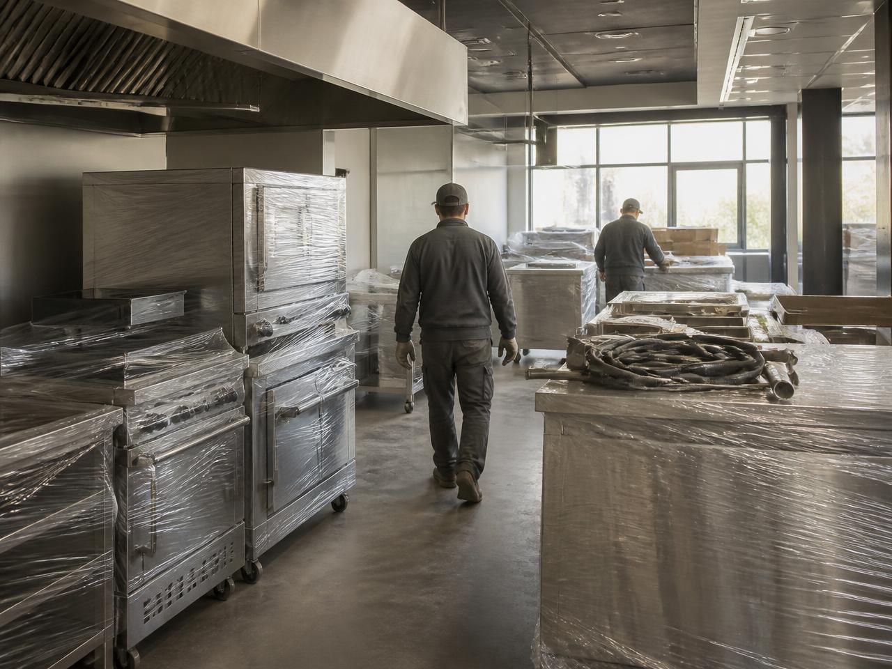 Equipamiento de cocina industrial protegido para su traslado
